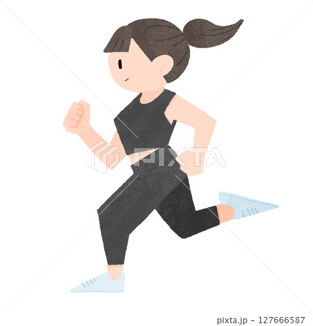 若い女性がトレーニングウェアを着てランニングをしているデフォルメイラスト 若い女性がトレーニングウェアを着てランニングをしているデフォルメイラスト 127666587