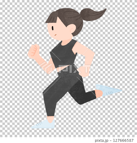 身穿訓練服跑步的年輕女子的變形插圖 身穿訓練服跑步的年輕女子的變形插圖 127666587