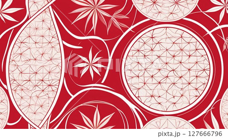 麻の葉装飾文様柄のデザインフレーム|紅白配色の和風装飾 麻の葉装飾文様柄のデザインフレーム|紅白配色の和風装飾 127666796