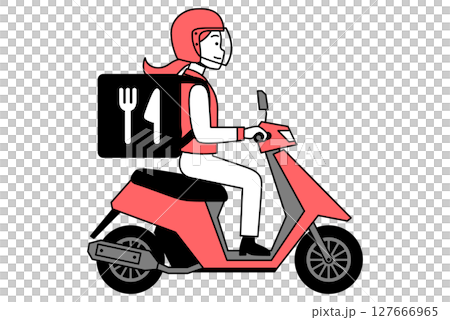 A young woman delivering food on a moped A young woman delivering food on a moped 127666965