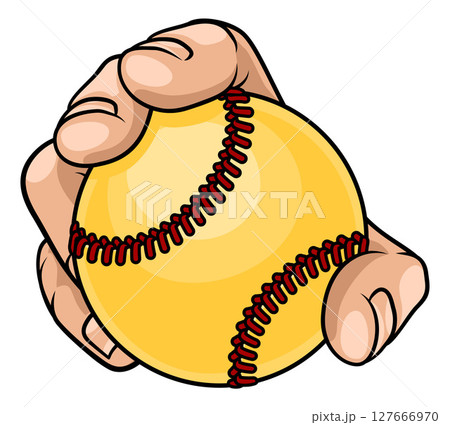 Mascot Person Hand Fist Holding Softball Ball 127666970