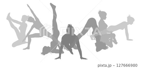 Yoga Pilates Poses Women Silhouettes Concept 127666980