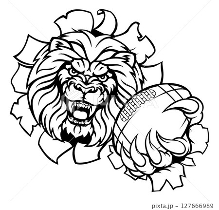 Lion American Football Ball Breaking Background 127666989