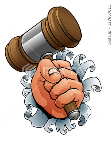 Auctioneer Judge Hand Holding Wooden Hammer Gavel Auctioneer Judge Hand Holding Wooden Hammer Gavel 127667011