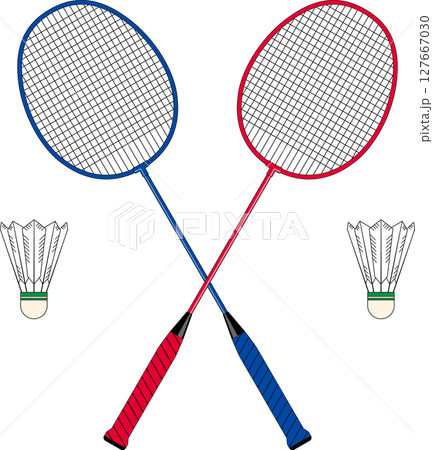 Crossed Badminton Rackets with Shuttlecocks Vector Illustration 127667030
