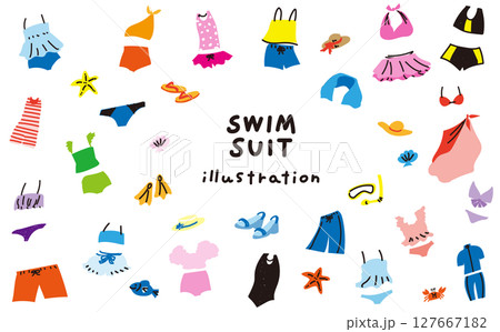 ゆるい水着のイラストセット ゆるい水着のイラストセット 127667182