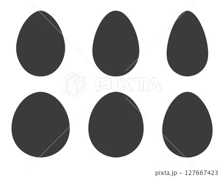 Egg shape silhouette icon symbol set.  Egg patterns collection with different shape for Easter. Vector illustration image. Isolated on white background. 127667423