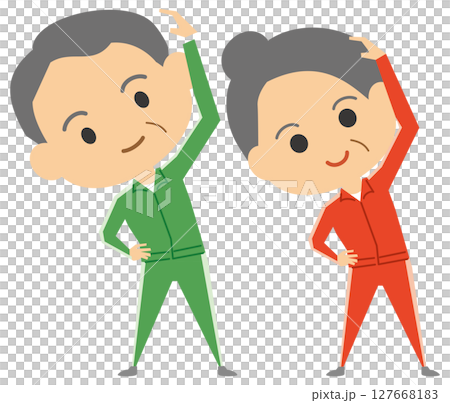Image illustration of a senior couple doing warm-up exercises 127668183