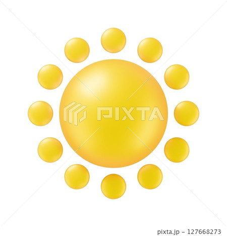Glossy yellow sun sphere in realistic 3d style isolated on white background Vector sun summer object 127668273