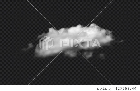 Realistic white vector cloud png mockup isolated on black transparent sky background Smoky air cloud 127668344