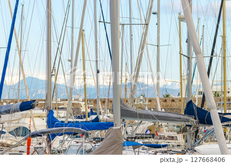 Vauban Antibes port wall and yachts 127668406