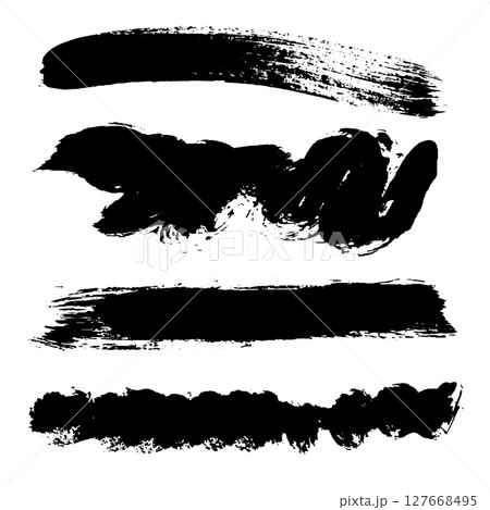 Black Brush strokes isolated on white background. Dry Brush Strokes and Scratches Retro Grunge Background. Vector brush stroke texture. Black ink, paint splatter. 127668495