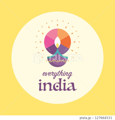 Everything india logo. Colorful oil lamps Diwali festival. Everything india logo. Colorful oil lamps Diwali festival. 127668531