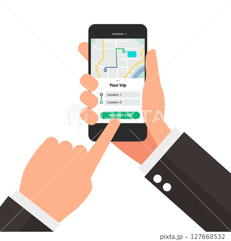 Man booking car by application on smartphone. 127668532