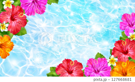 ハイビスカスと海　16:9 127668681