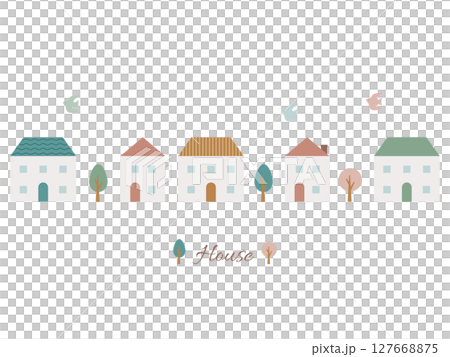 カラフルで可愛い手描きの街並みのイラスト素材 127668875