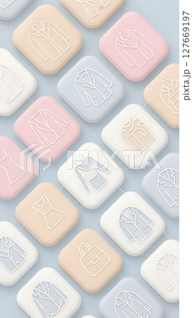 Creative pastel-colored tiles featuring clothing designs arranged neatly for a fashion-themed display at a design studio 127669197