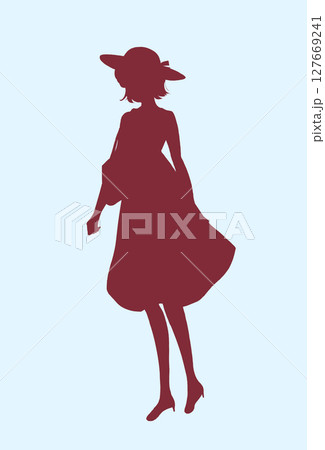 外出する女性 笑顔 真夏 シルエット 外出する女性 笑顔 真夏 シルエット 127669241