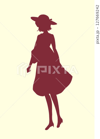 外出する女性　笑顔　真夏　シルエット 127669242