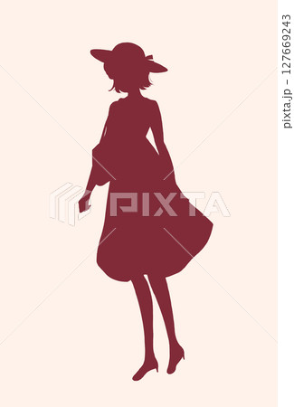 外出する女性　笑顔　真夏　シルエット 127669243