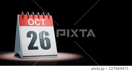 October 26 Calendar Spotlighted on Black Background 127669471