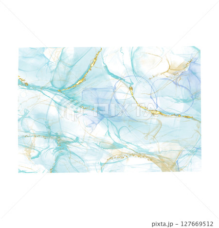 水色とゴールドのアルコールインクテクスチャ背景Light Blue and Gold Alcohol 127669512