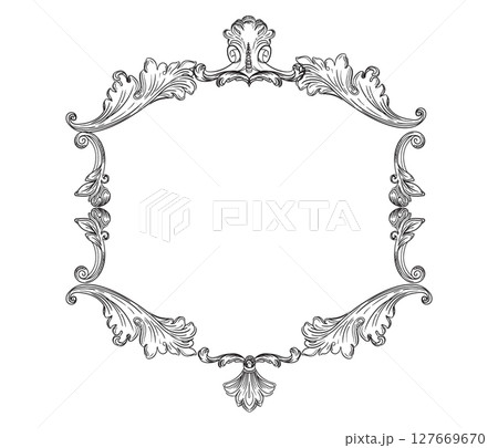 Symmetric hand drawing baroque frame vector illustration 127669670