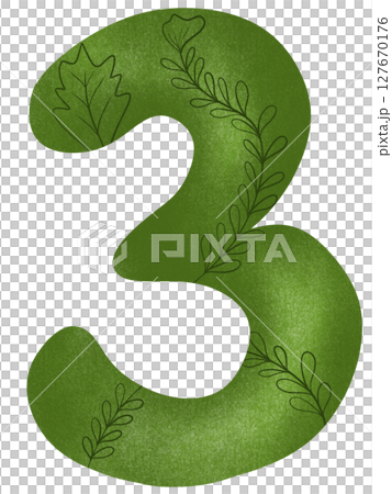 Drawing green number from zero to nine in leave pattern 127670176