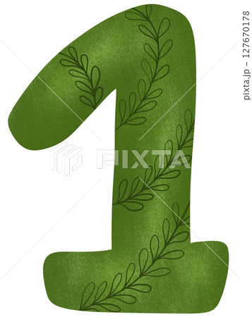 Drawing green number from zero to nine in leave pattern 127670178