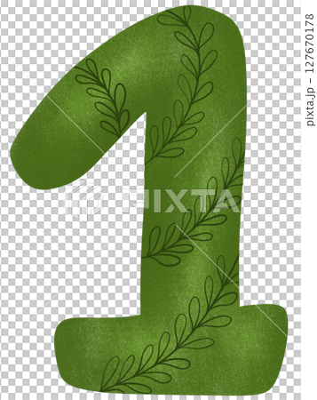 Drawing green number from zero to nine in leave pattern 127670178