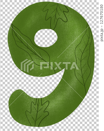 Drawing green number from zero to nine in leave pattern 127670180