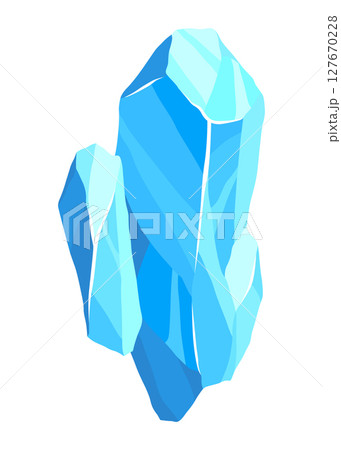 Crystal of ice, iceberg broken piece of ice, icicle, cold frozen block ice mountain, winter landscape for game design cartoon vector illustration 127670228