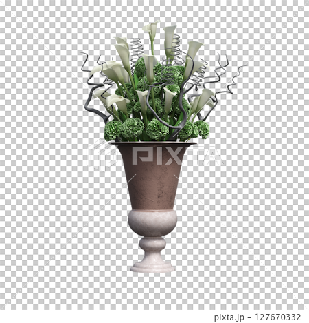 decorative flowers and plants for the interior, isolated on transparent background, 3D illustration, cg render 127670332