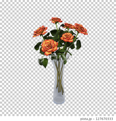 decorative flowers and plants for the interior, isolated on transparent background, 3D illustration, cg render 127670333