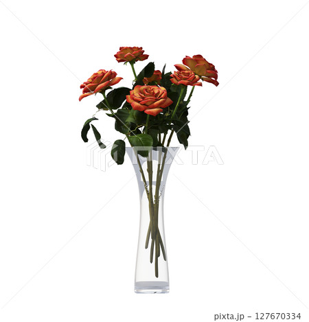 decorative flowers and plants for the interior, isolated on transparent background, 3D illustration, cg render 127670334