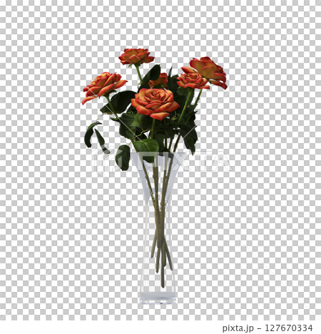 decorative flowers and plants for the interior, isolated on transparent background, 3D illustration, cg render 127670334