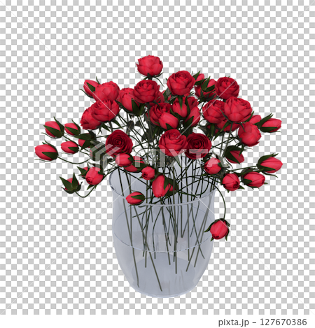 decorative flowers and plants for the interior, isolated on transparent background, 3D illustration, cg render 127670386