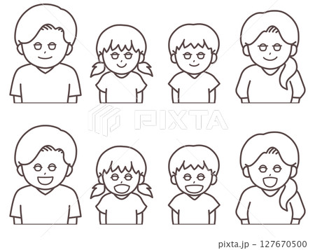 にこにこ笑顔の家族イラスト2パターン(線画) 127670500