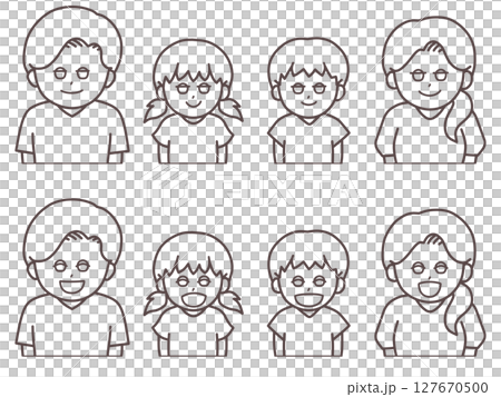 にこにこ笑顔の家族イラスト2パターン(線画) 127670500