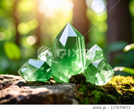 緑の苔の上に置いたストーン 127670672