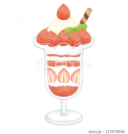 バニラアイスがのった苺パフェのイラスト バニラアイスがのった苺パフェのイラスト 127670698