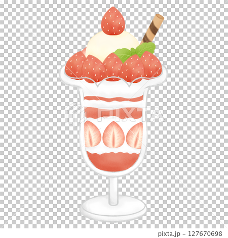 バニラアイスがのった苺パフェのイラスト バニラアイスがのった苺パフェのイラスト 127670698