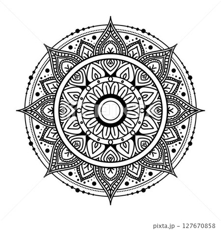 Mandala vector line illustration, esoteric boho ornament, coloring page for adults, yoga pattern. Modern printable doodle zentangle. 127670858