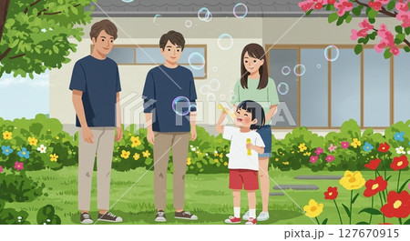 笑顔で集合！自然の中で輝く大家族の幸せな時間 127670915