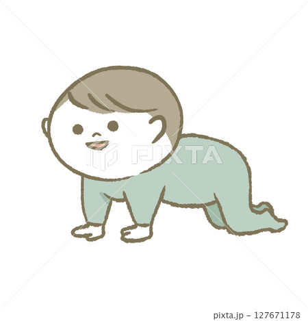 笑顔でハイハイする赤ちゃん 水色 笑顔でハイハイする赤ちゃん 水色 127671178