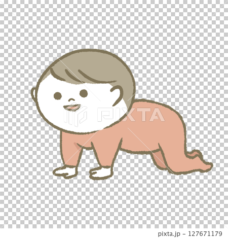 Smiling baby crawling in pink 127671179