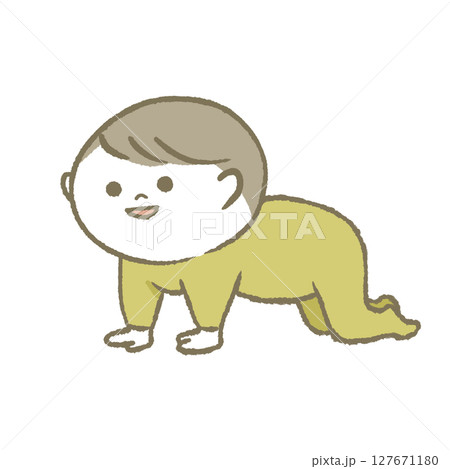 笑顔でハイハイする赤ちゃん 黄色 笑顔でハイハイする赤ちゃん 黄色 127671180