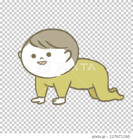 Smiling baby crawling yellow 127671180
