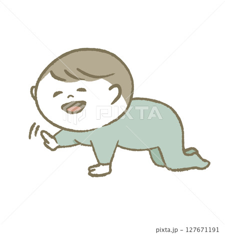 笑顔でハイハイする赤ちゃん 水色 笑顔でハイハイする赤ちゃん 水色 127671191