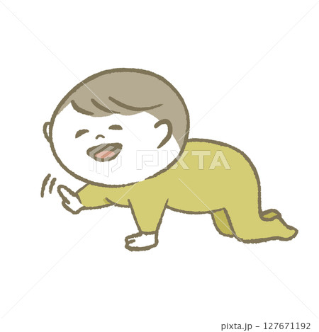 笑顔でハイハイする赤ちゃん 黄色 笑顔でハイハイする赤ちゃん 黄色 127671192
